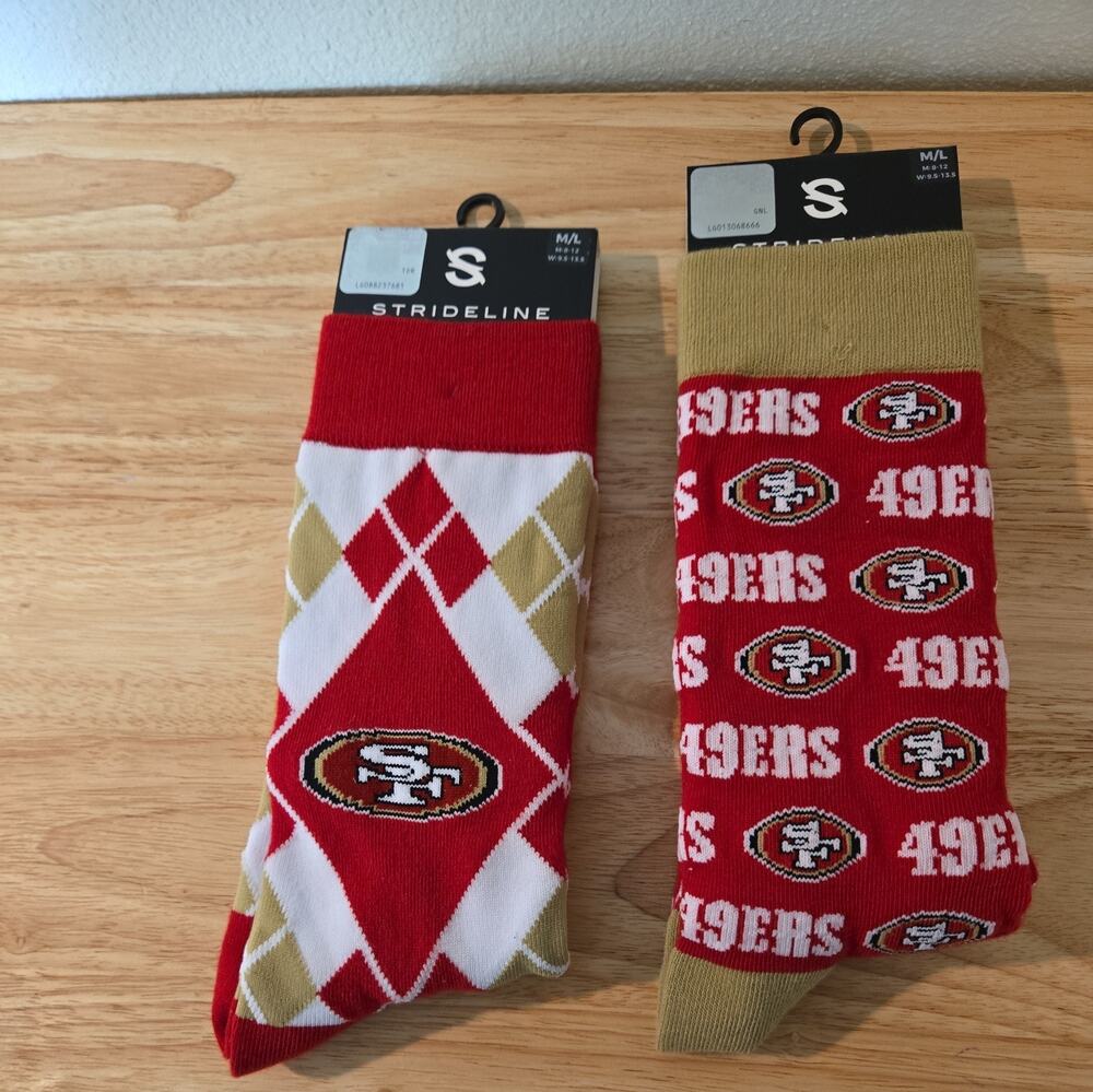 San Francisco 49ers Socks Pack of 2 Premium Knit Crew Nfl Logo Gold Red